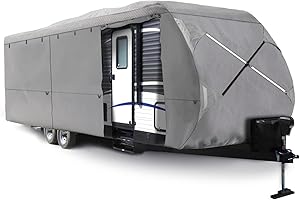 XGEAR Upgraded Thick 6-Ply Top Panel Travel Trailer Cover for 30'-33'- Ripstop Waterproof RV Covers with Storage Bag and Windproof Buckles (30'-33')