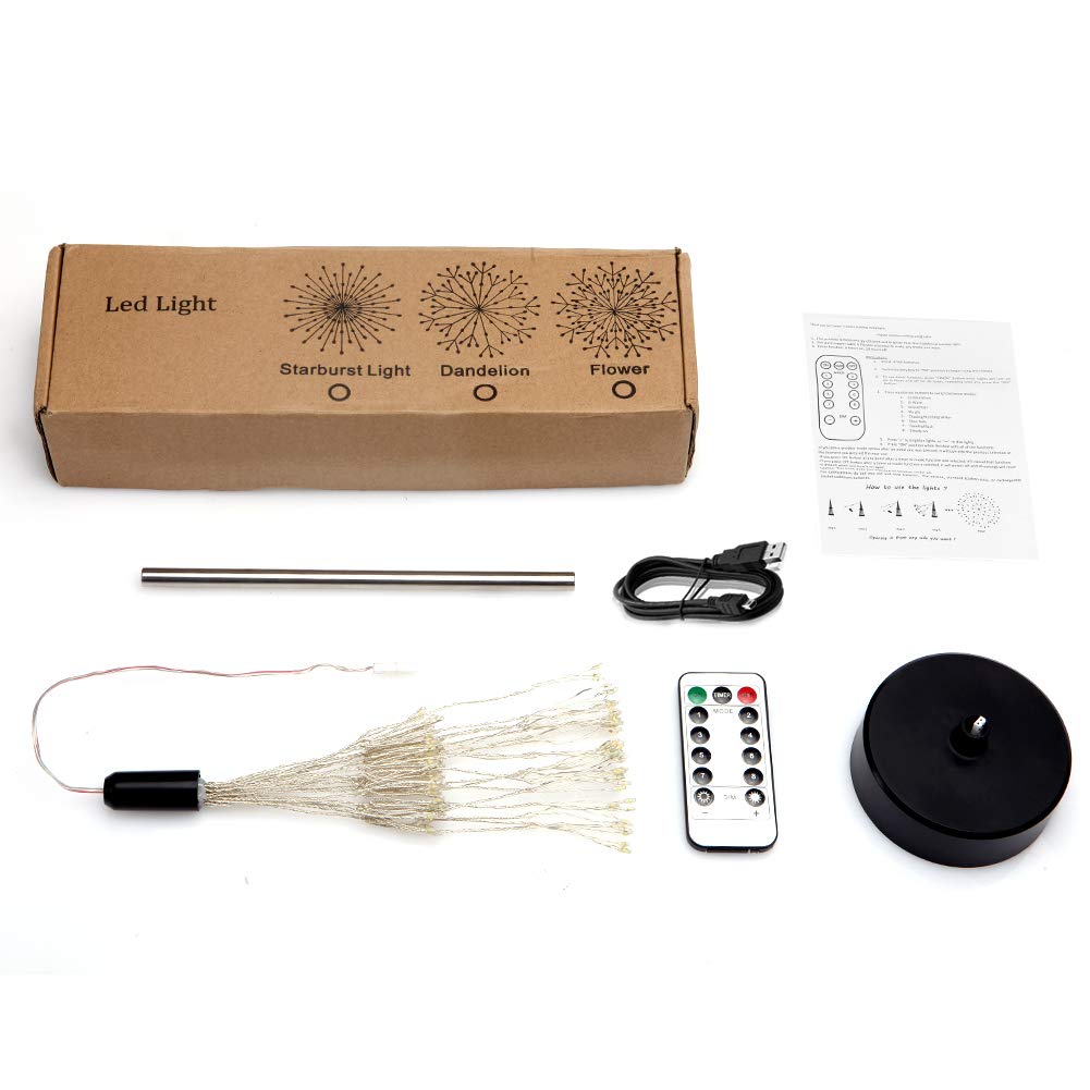 VSTYLE Firework Lights, Bendable 120 LED Decorative Fireworks Lamps with 8 Flashing Modes Copper Wire Lights USB/AA Charging Portable Exploding Star Copper Wire Lamp