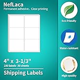 NefLaca White Shipping Labels, 30 Sheets (180 Labels), 3-1/3" x 4", Address Labels, Laser & Inkjet Printers Compatible