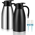 68oz Thermal Coffee Carafe, 2 Pack Airpot Insulated Coffee Carafes for Keeping Hot, Thermos for Hot Drinks Coffee Thermos for Keeping 12 Hours Hot, 24 Hours Cold (Silver, Black)