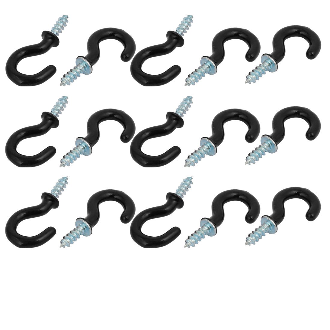 Sourcingmap 5/8 Inch Plastic Coated Screw-in Open Cup Ceiling Hooks Hangers Black 15pcs