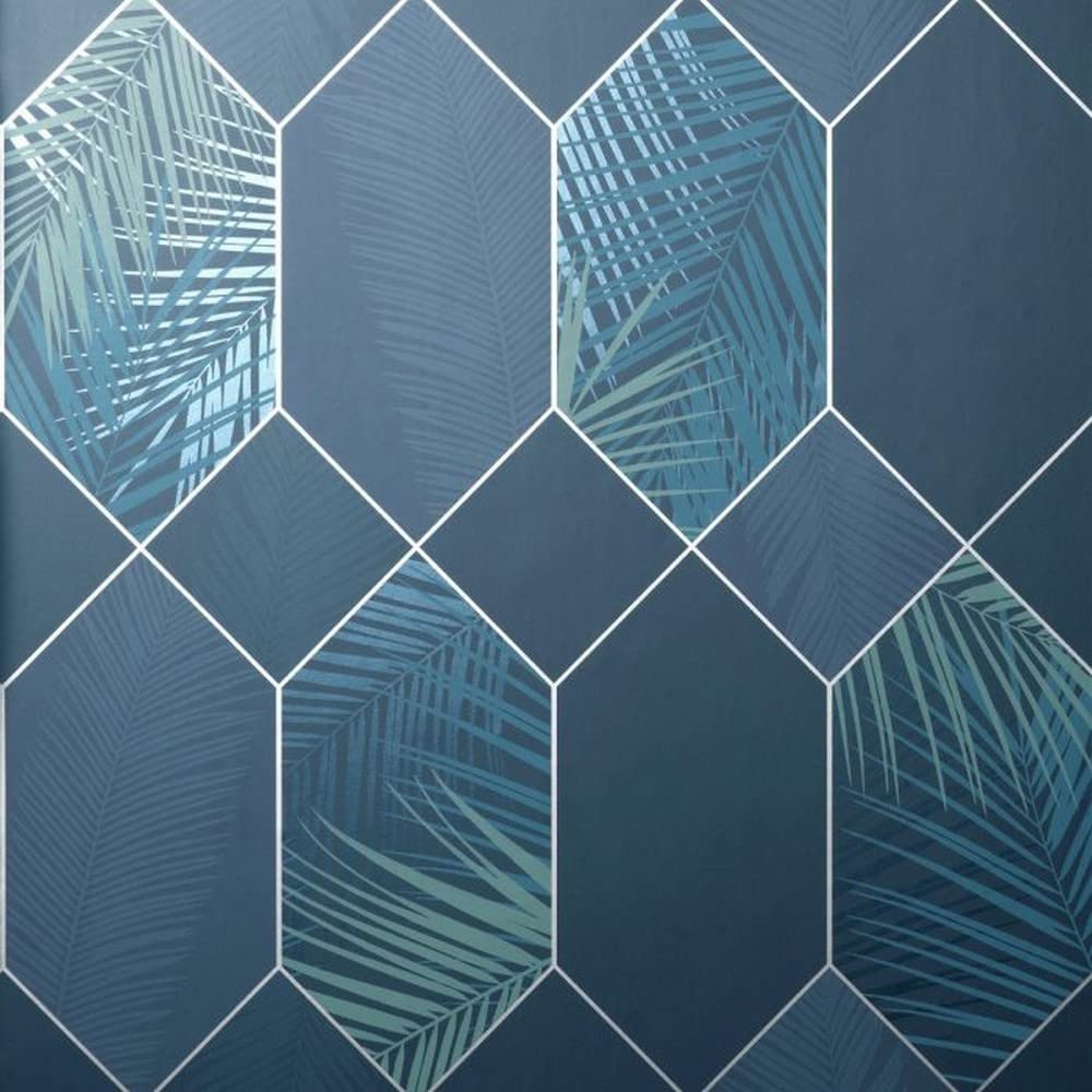 Fine Decor FD42837 UK Miami 2021 Tropical GEO Navy/Silver, Blue
