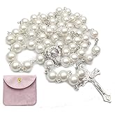Rose Pearl Catholic Women's Rose Necklace Artificial Pearl Solid Color Simple Style Women's Spiritual Jewelry Belief Accessories Religious Souvenir Gift（white）