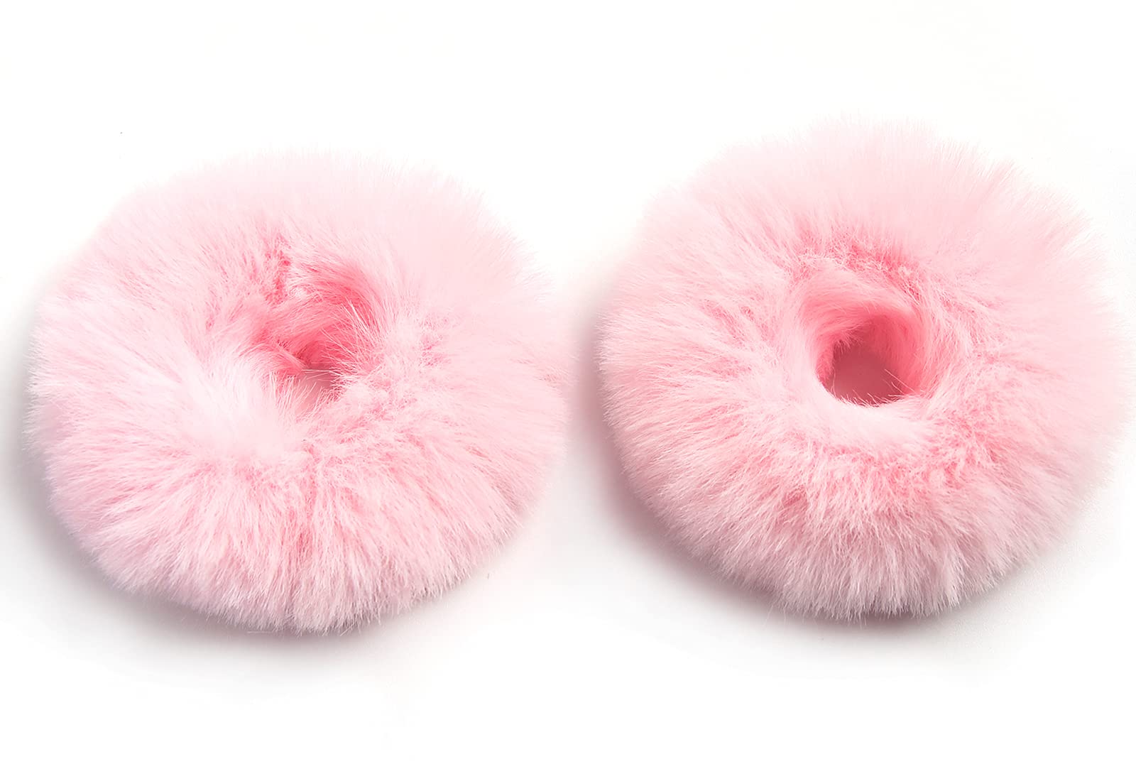 Furling Pompoms Pack of 2pcs Furry Faux Rabbit Fur Hair Scrunchies Artificial Fur Hair Bobbles Elastic Hair Band Rope Wristband Ponytail Accessories (Light Pink)