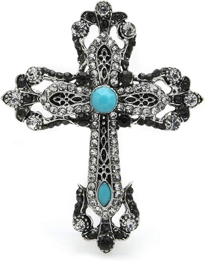 Rhinestone Cross Brooches Mujeres Unisex Vintage Cross Office Casual Brooch Pins Regalos Amazon