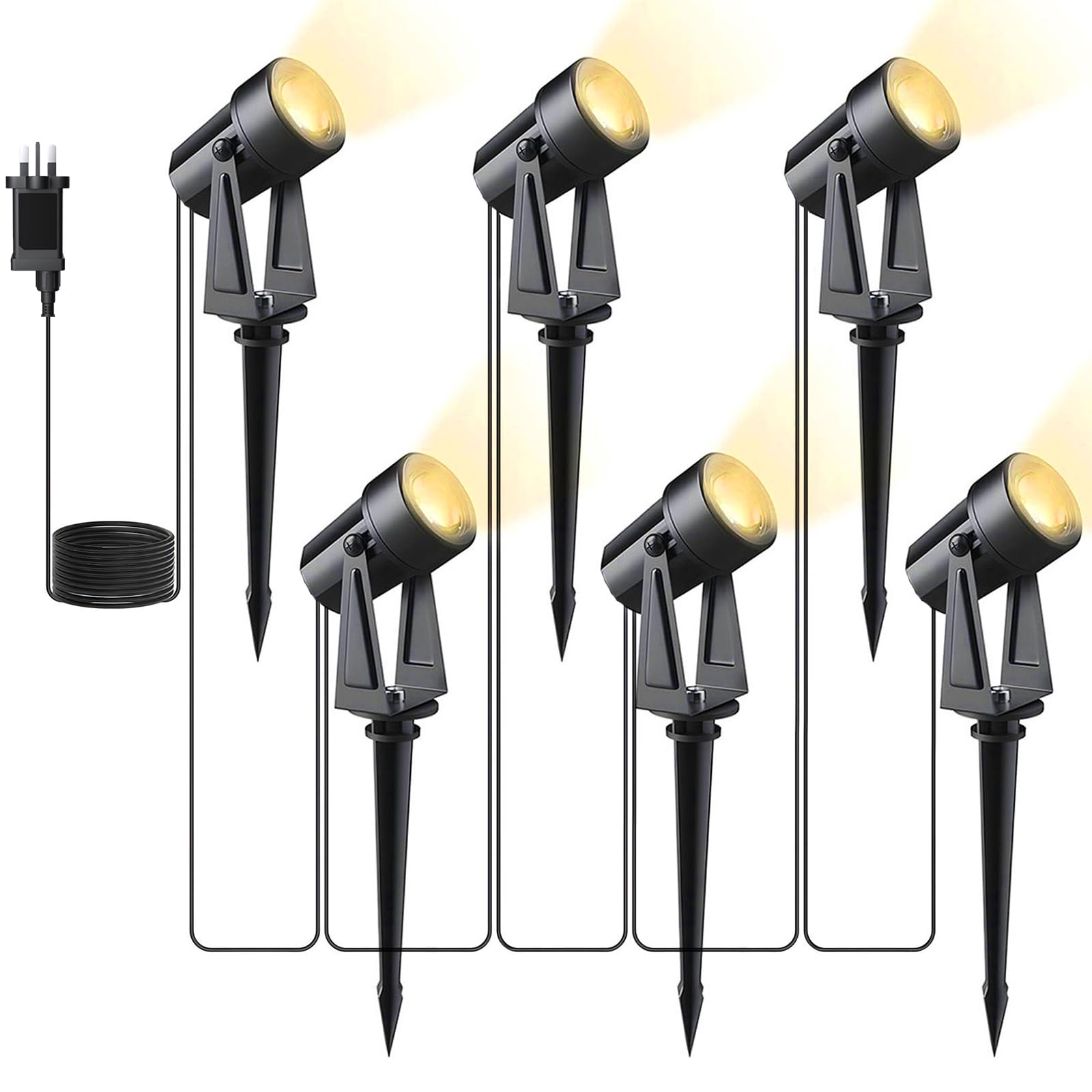 Svater Garden Spotlights Mains Powered, 20m 6-in-1 LED Landscape Lights 6 * 2W Warm White 3000K 27V IP65 Waterproof Outdoor Garden Lights Pathway Lighting for Lawn Yard, Patio,Driveway,Party