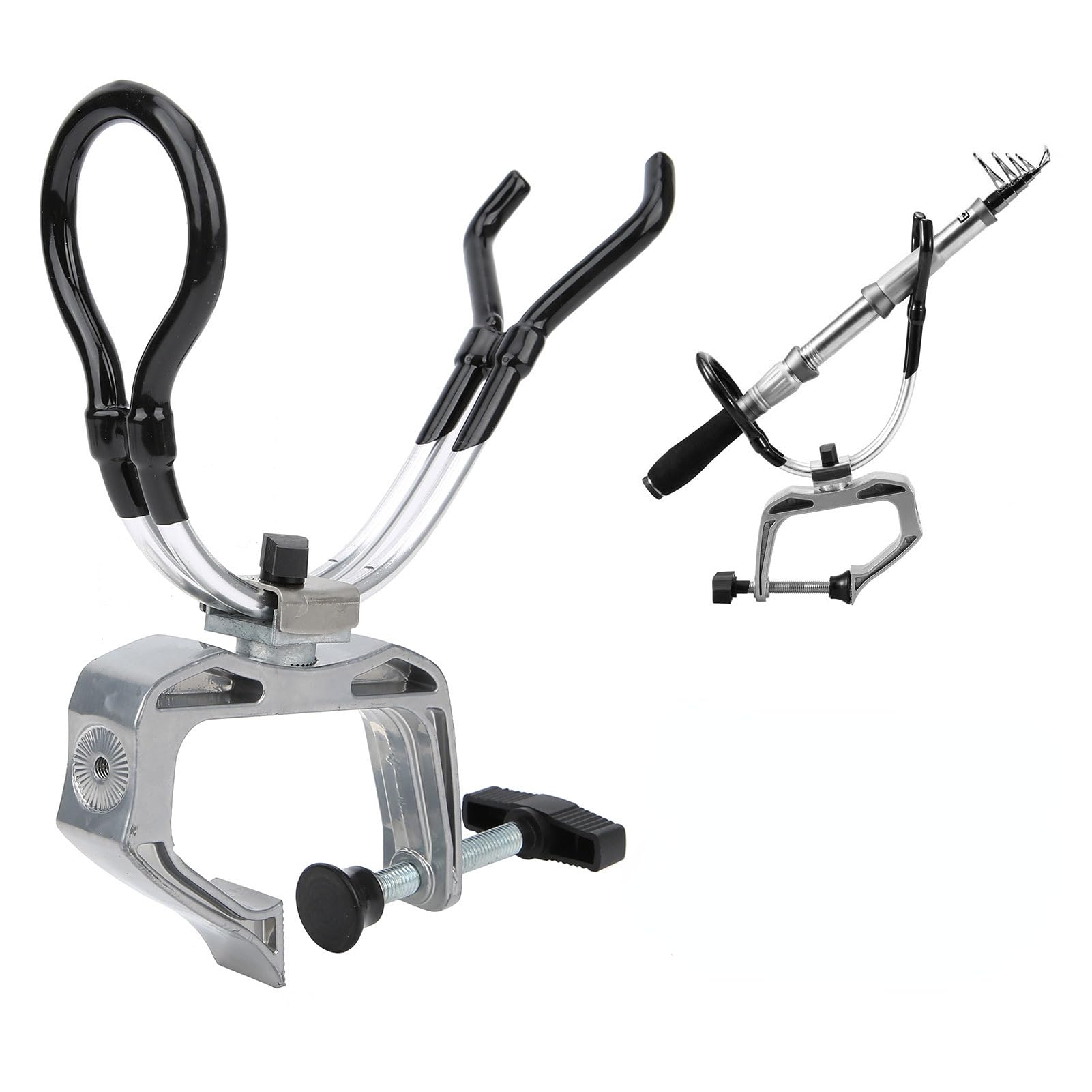 Boat Rods Holder, Aluminum Alloy 360 Degree Adjustable Boat Rods Holder Fishing Pole Foot Clamp Racks for Fishing Accessories