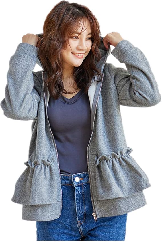 Amazon Metico Minaki フリルパーカー ウエストフリル パーカー ジップパーカー フード付き フリル テープ ボンディングパーカー 秋 冬 レディース トップス トレーナー パーカー 通販