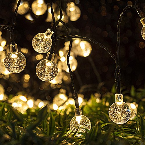 Solar Lichterkette Außen - 60LED 8 Modi Solar Kristall Kugeln Lichterkette Outdoor IP65 Wasserdicht Solar lichterketten Deko Beleuchtung für Garten, Bäume, Terrasse, Weihnachten, Hochzeiten, Partys