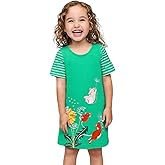 HILEELANG Toddler Girl Short Sleeve Easter Dress Cotton Casual Jersey Shirt Playwear Applique Dress
