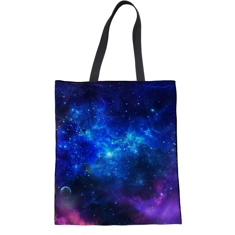 UOIMAG Outer Space Galaxy Canvas Tote Bag Starry Sky Shoulder Bag Reusable Grocery Bag for Women Girls