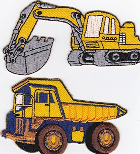 Iron on Patch Embroidered Patches Application Digger and Tip Truck Building Site Construction