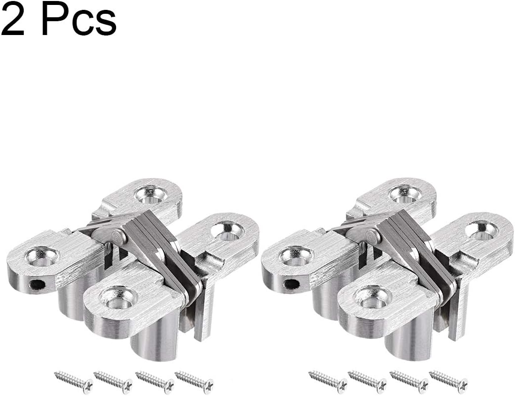 sourcing map 2pcs Invisible Concealed Cross Hinges Wooden Doors, Zinc Alloy, 45 x 37 x 12mm, Silver Tone, 45mm Length,2 pcs - Image 5