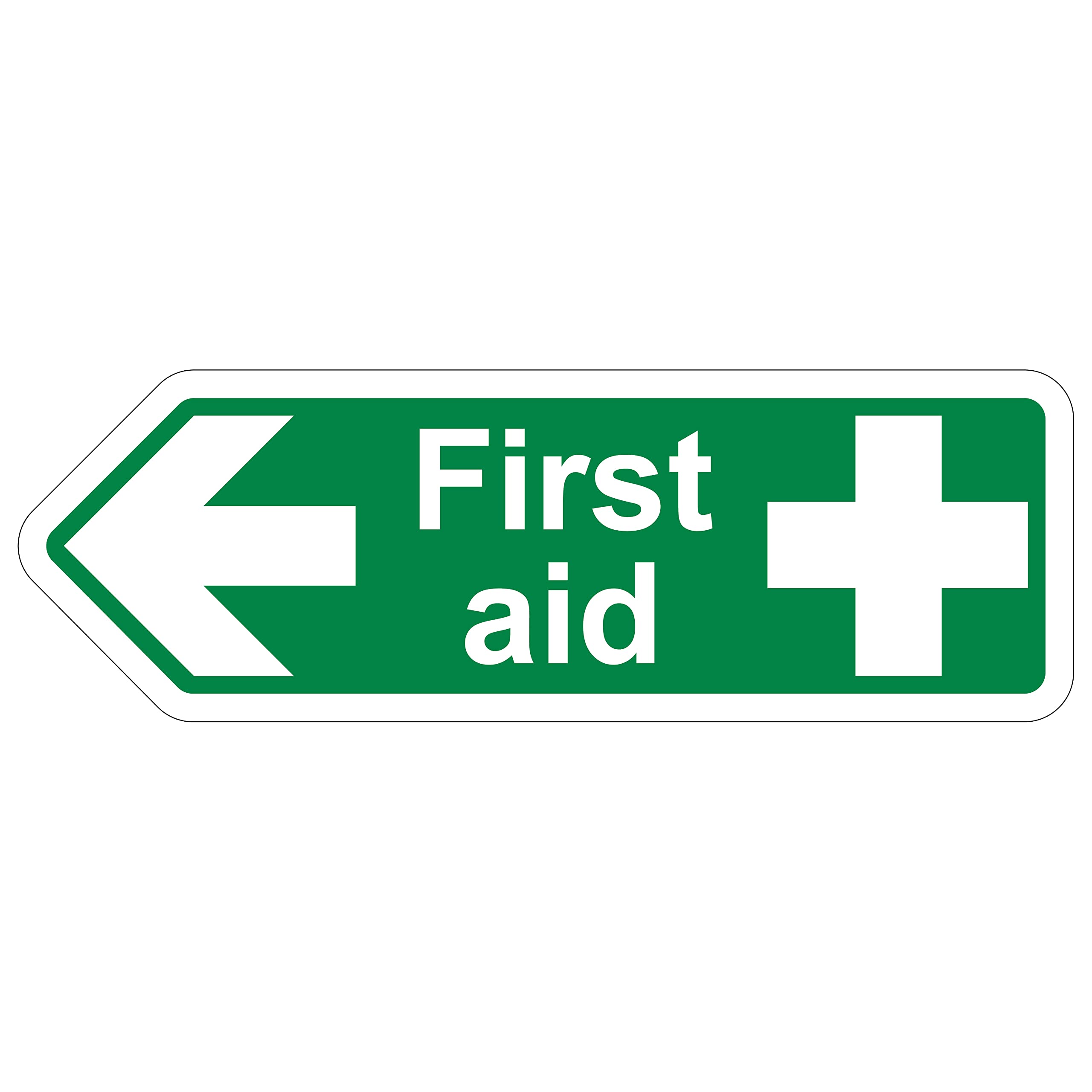 V Safety Shaped Safety Sign - First Aid Arrow Left - 450X150 - 2MM Rigid Plastic