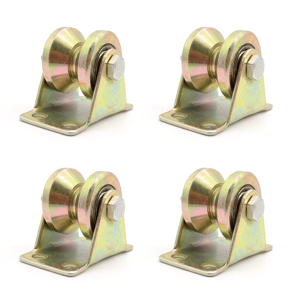 GOIYZTTR 4 pcs V-Groove Wheel Heavy Duty Rigid Caster Sliding Gate Track Roller with Bracket Suitable for Rail Wheels for Inverted Rails and Rolling Gates