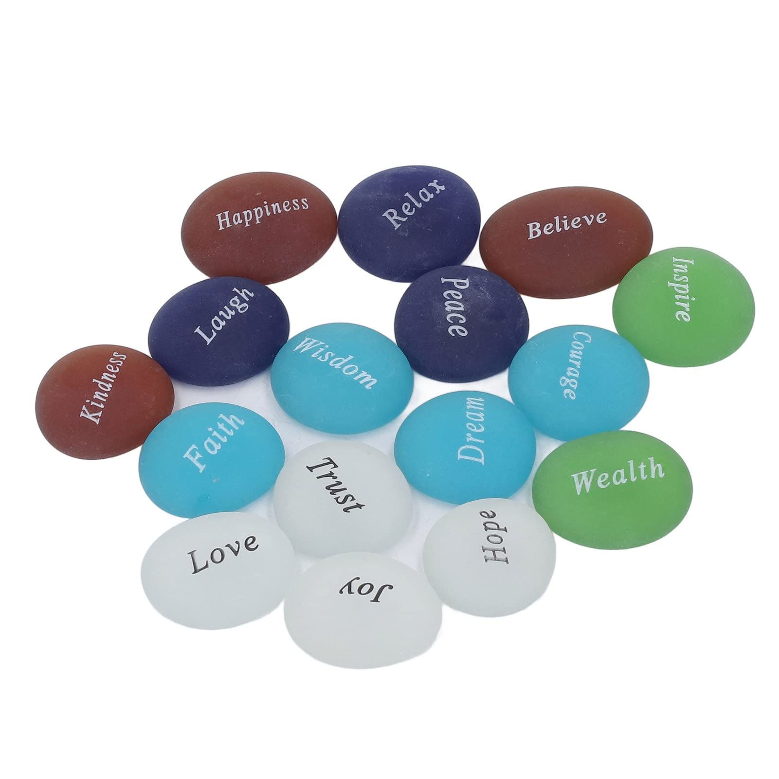 Pssopp Heart Healing Crystals 16Pcs Inspirational Stones Worry Stones Party Rocks Decorative Stone with Words