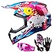 GLX Youth & Kids Motocross/ATV/Dirt Bike 3-pc Gear Combo Set - Helmet, Gloves & Goggles - DOT Certified (Large, Graffiti Pink & White)