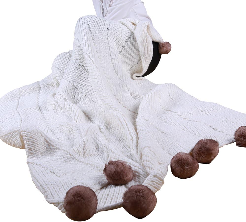 MYLUNE HOME Multi-style Knit Blanket Bed Throw Rug for Sofa and Bed Decoration 51"x63" (white)