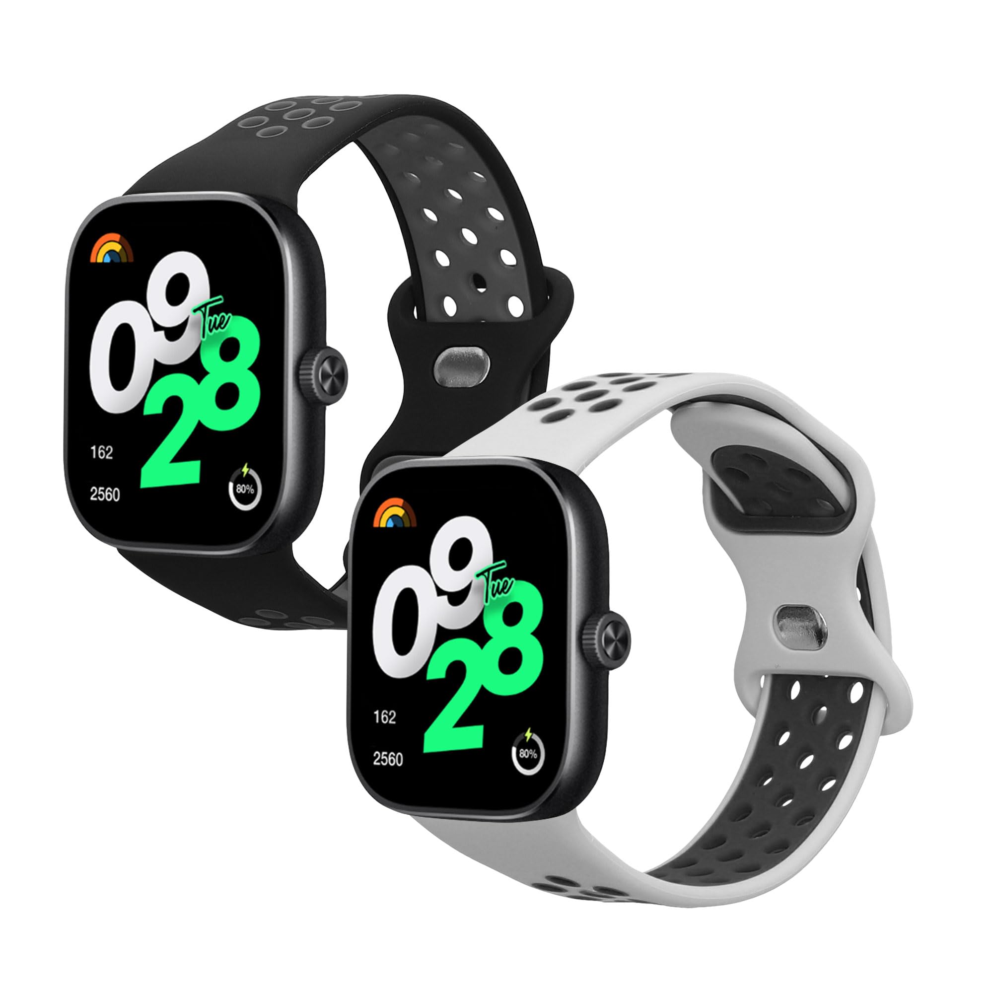 kwmobile 2x Straps for Xiaomi Redmi Watch 4 Watch Strap - Silicone Replacement Watch Strap Set - Replacement Bands Black/Grey/White/Black