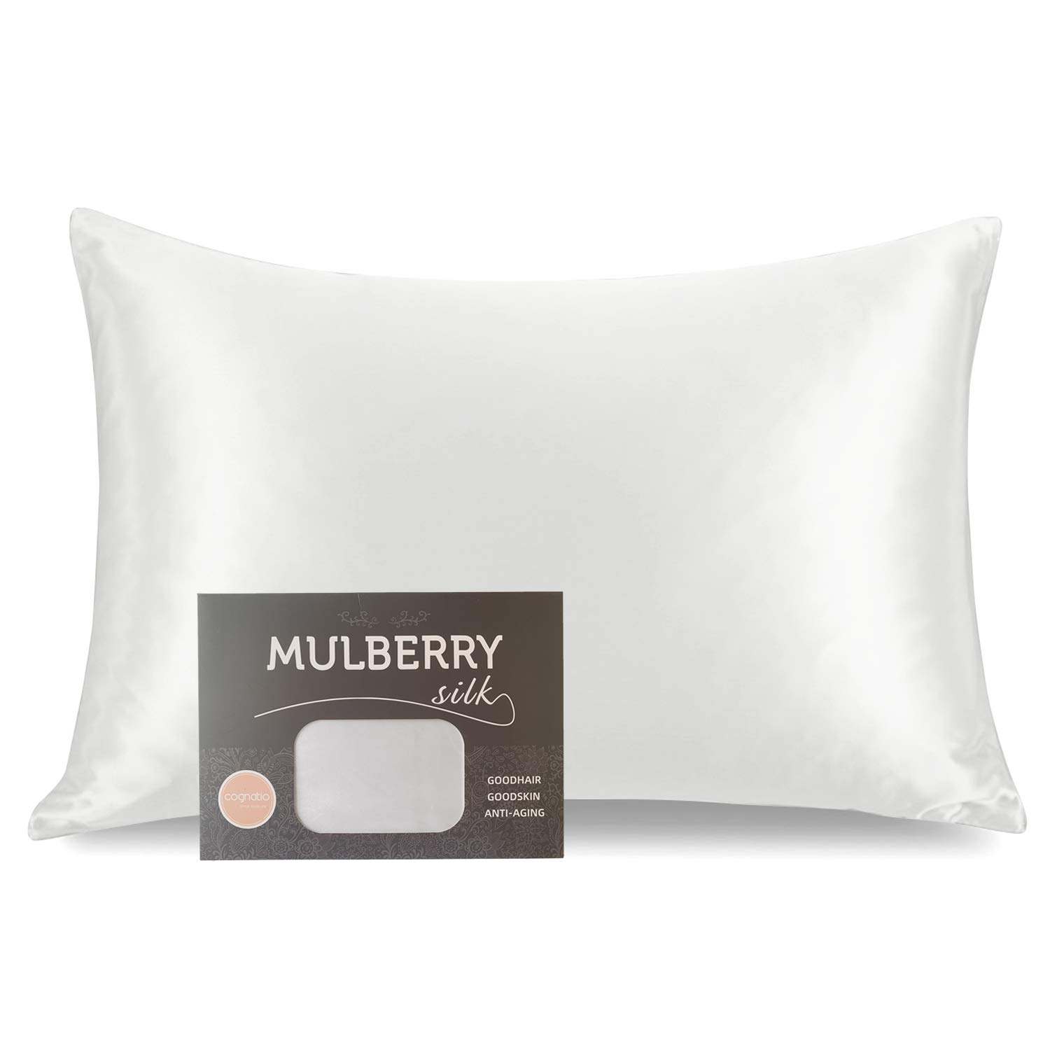 Cognatio 22 Momme 100% Mulberry Silk Pillowcase for Skin and Hair, Both Sides Pure Silk Pillow Case with Hidden Zipper, 1pc, Gift Box Packed, 50 x 75 cm, Cool White