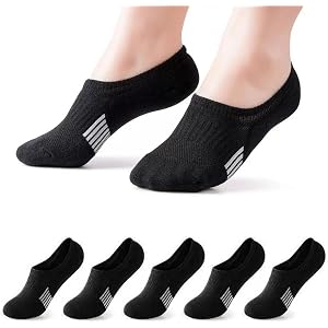 5 Pairs Black No Show Socks for Women, Low Cut Non Slip Athletic Cotton Invisible Socks - US 6-9