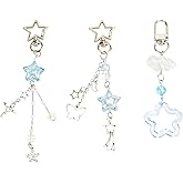 chihimoer 3pcs Blue crystal Star Keychain,Cute Y2K Car Keychains for Women Girls Meteor Bag Charms Purse Accessories Sky Decor