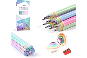 ECOTREE Pre-Sharpened Pencils #2 Cute Number 2 Pencil with Erasers for Kids Eco Rainbow Paper Pencil for School, Writing, 12 Count