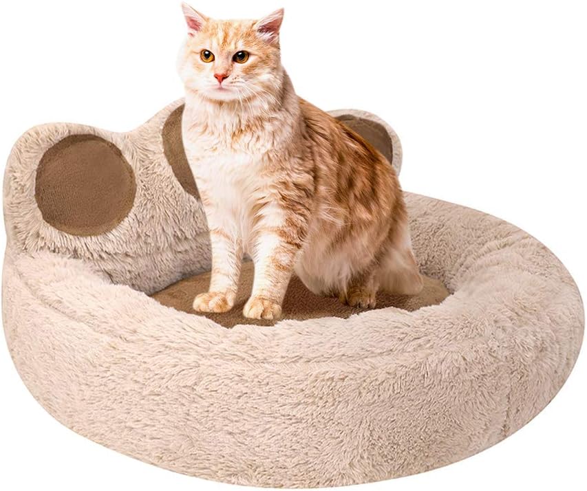 IBLUELOVER Soft Plush Cat Bed Round Warm Cuddler Kennel Cat Snuggle Nest Bed Bear Paw Cute Pet Sofa Lounger Cushion for Small Medium Cat Puppy Dog within 4kg