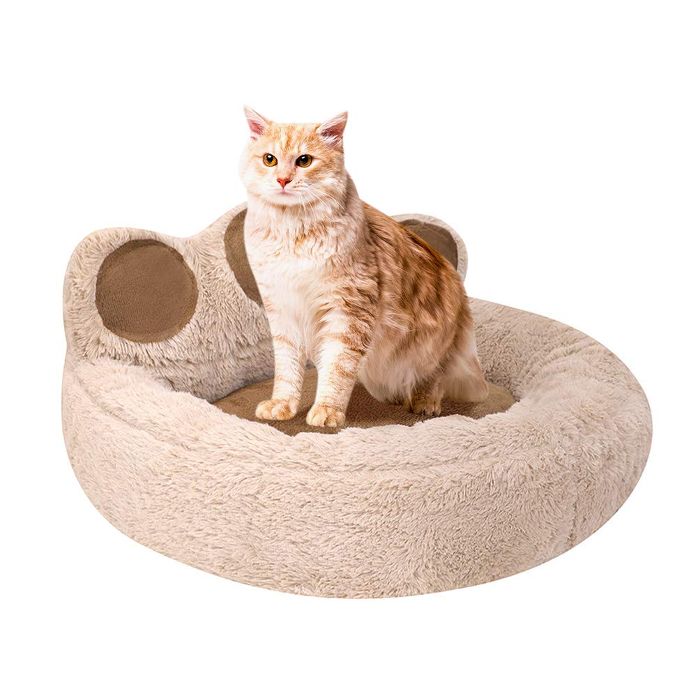 IBLUELOVER Soft Plush Cat Bed Round Warm Cuddler Kennel Cat Snuggle Nest Bed Bear Paw Cute Pet Sofa Lounger Cushion for Small Medium Cat Puppy Dog within 4kg