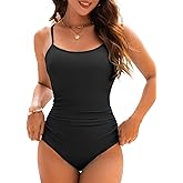 American Trends One Piece Swimsuit Tummy Control Color Block Slimming Bathing Suit Spaghetti Strap Lace Up Back Swimwear