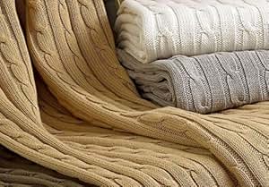 Amazon.com: RALPH LAUREN 100% COTTON CABLE KNIT throw BLANKET Steel Grey: Home & Kitchen