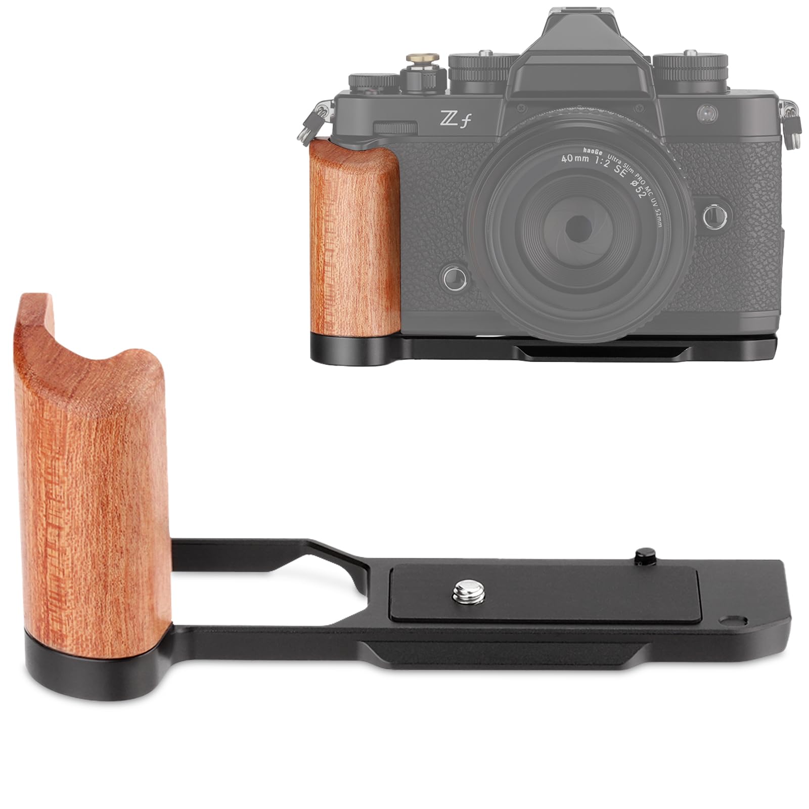 LEFTFOTO Z f Wooden Hand Grip L Bracket for Nikon ZF Camera, with Built-in Bottom Quick Release Plate for Arca for Quickly Switch on Gimbal/Tripods/Handheld Shooting (Black)