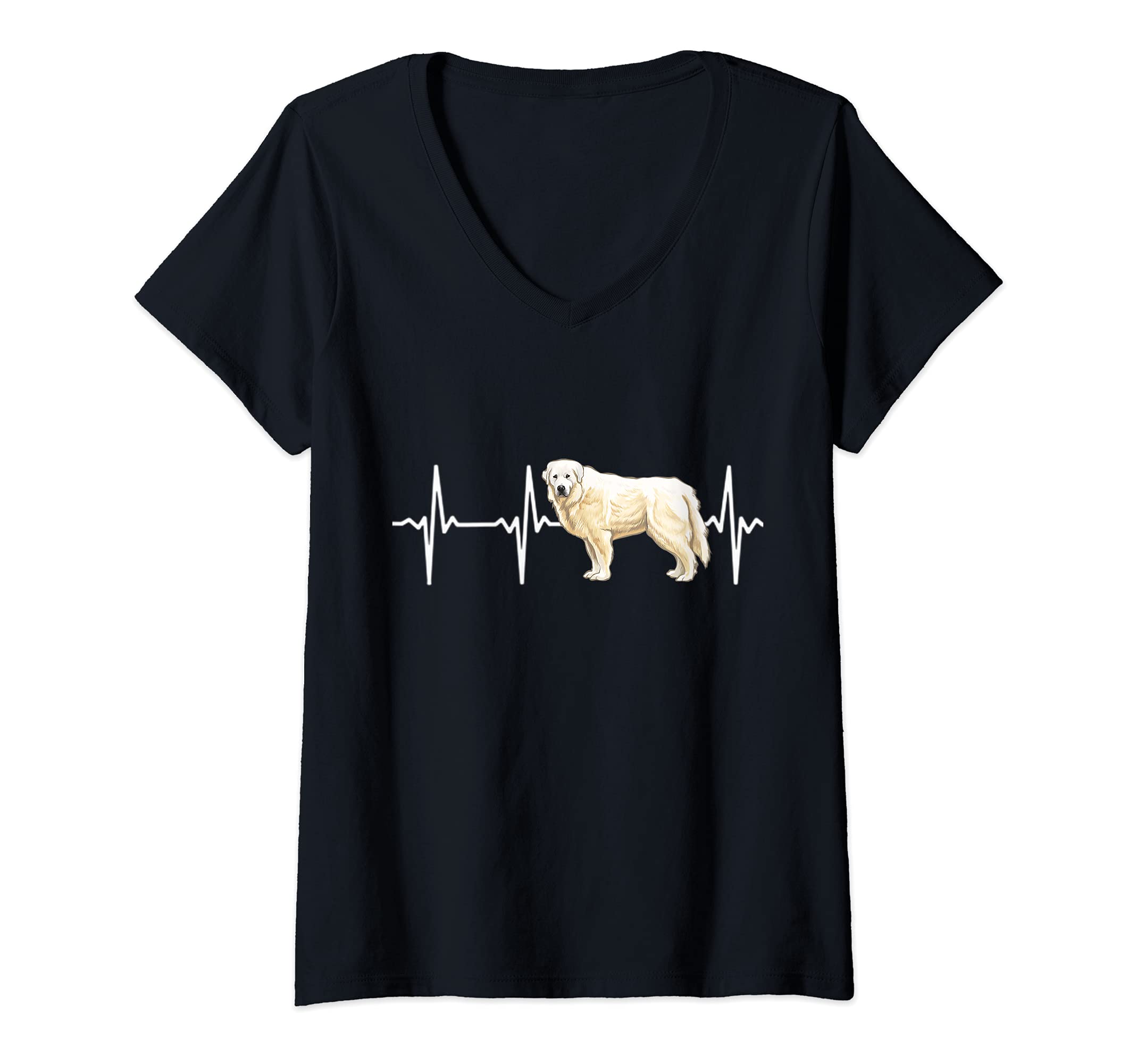 Womens Great Pyrenee Heartbeat Love My Dog V-Neck T-Shirt