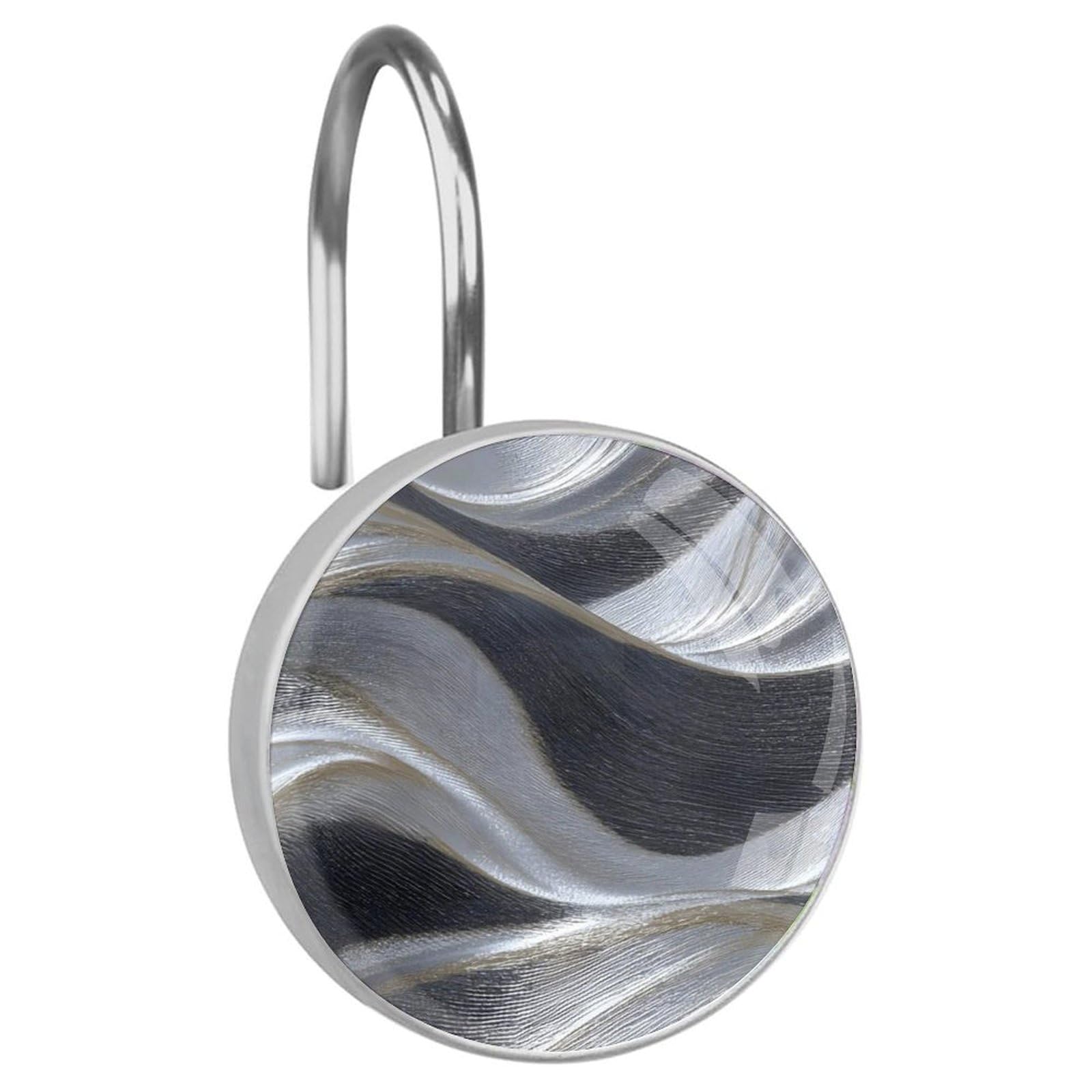 Photo 1 of 12 Pcs Grayish-White Decorative Shower Curtain Hooks,Rust-Resistant Glass Surface Stainless Steel Curtain Rings for Bathroom Shower Rod Decoration