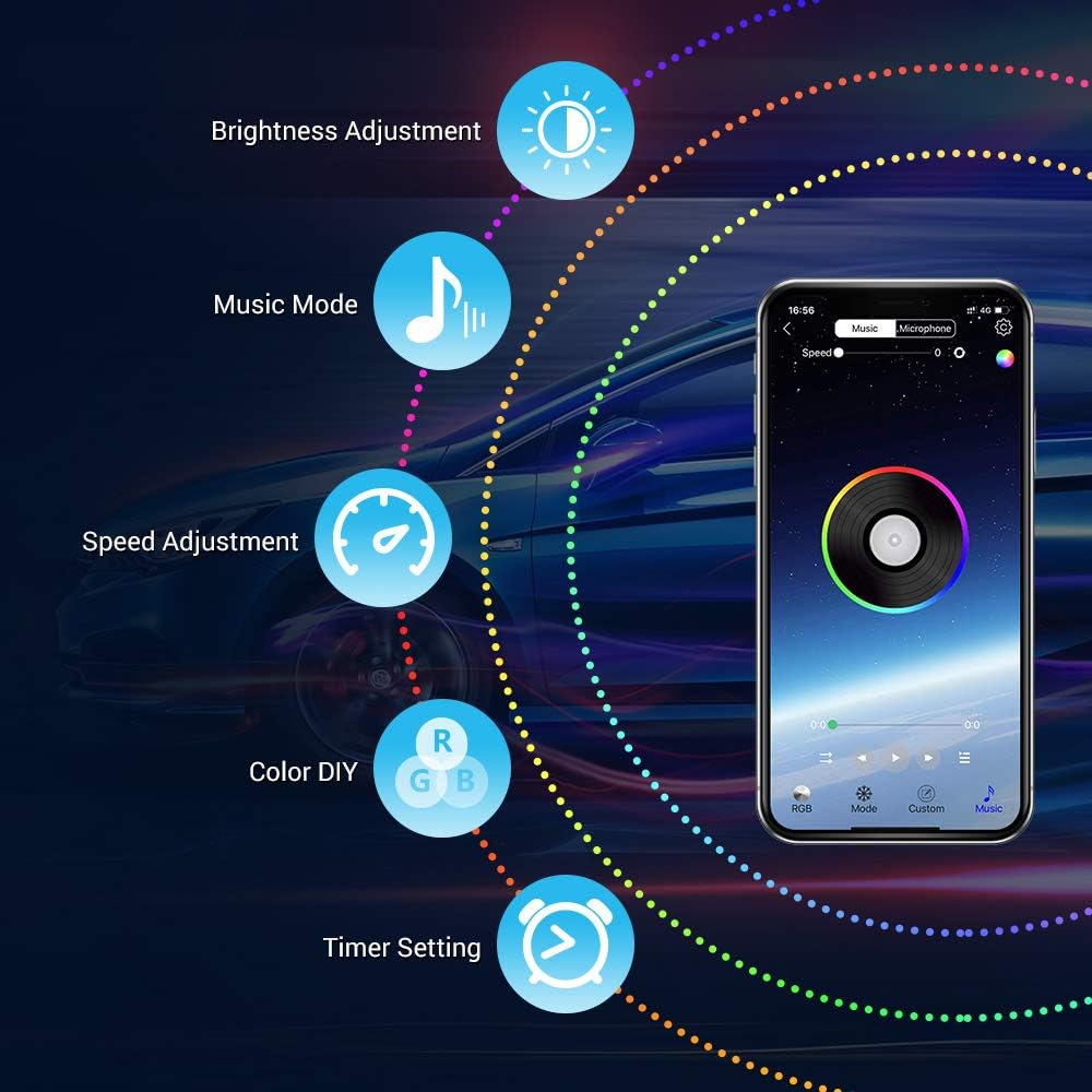 MustWin RGB LED Rock Lights 90 LEDs Multicolor Underglow Neon Lights Waterproof Aluminum Light