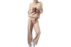 oelaio Women 2 Piece Sweater Sets Turtle Neck Knitted Pullover Wide Leg Pants Lounge Matching Set Casual Travel Outfits