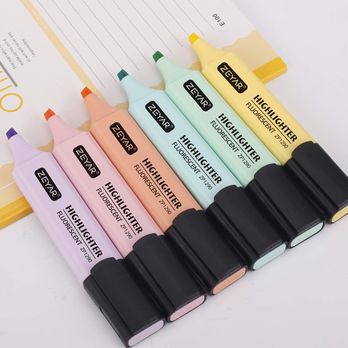 ZEYAR Highlighter, Pastel Colors Chisel Tip Marker Pen, AP Certified, Assorted Colors, Water Based, Quick Dry (6 Macaron Colors)