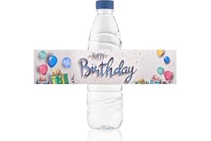 URROMA Happy Birthday Water Bottle Labels, 50Pcs Balloon Birthday Wraps Sticker Birthday Labels for Party Birthday Drinking Water Bottle Paper Labels