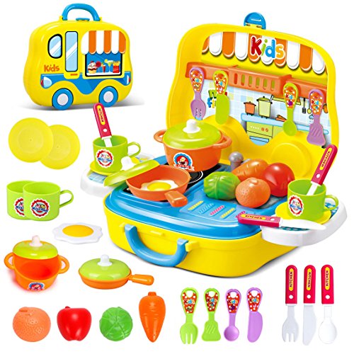 Dreamon Rollenspiel Küche Spielzeug Kinder Kochen Lebensmittel Spielset für Kleinkind Mädchen 3 Jahre alt,Gelb
