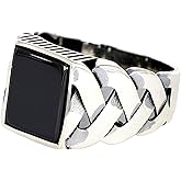 KsrModa Genuine Black Onyx Stone Braided Design Cuban Link Chain Motif Mens Silver Ring 925 Sterling Silver Signet Ring for Men Sterling Silver Pinky Ring Gift for Men Gift for Father