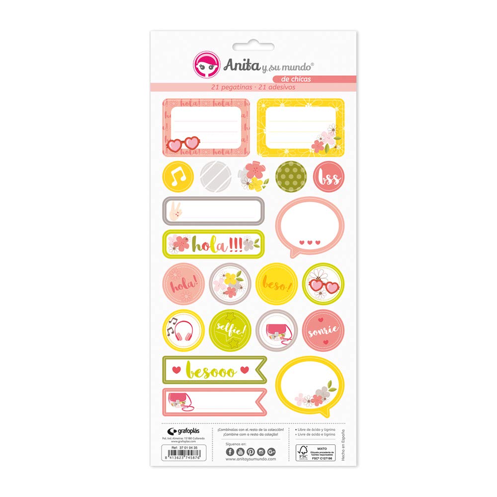 Anita y Su Mundo Girls Collection Sticker Sheets, 21 Designs per Sheet, Paper, Multicoloured, 15 x 32 cm