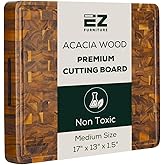 EZ FURNITURE Medium (M) Acacia End Grain Cutting Board, Reversible, Knife-Friendly Charcuterie Wood Cutting Board with Juice 