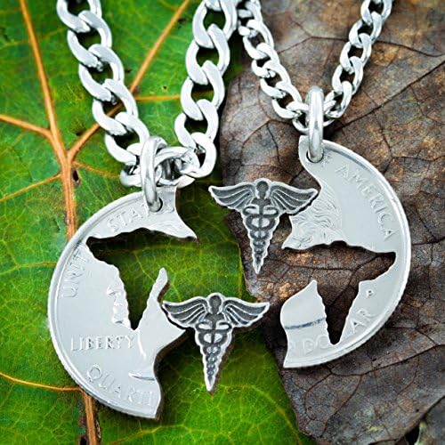 Doctor or Nurse Necklaces, Best Friends or couples Jewelry, Medical student or EMT puzzle necklace set, Interlocking hand cut coin, By Namecoins