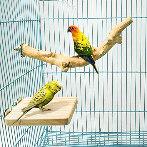 Roundler 5 PCS Bird Perch Wood Stand Pole，Bird Wood Perch Platform Exercise Playground Toy for Pet Parrot Budgie Parakeet Cockatiel Conure Lovebirds Cage Accessories Toys (H01)