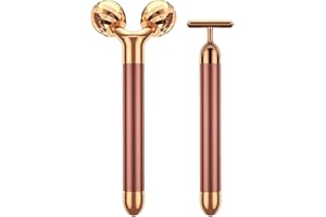 2-IN-1 Beauty Bar 24k Golden Pulse Facial Face Massager, Electric 3D Roller and T Shape Arm Eye Nose Head Massager Facial Rol