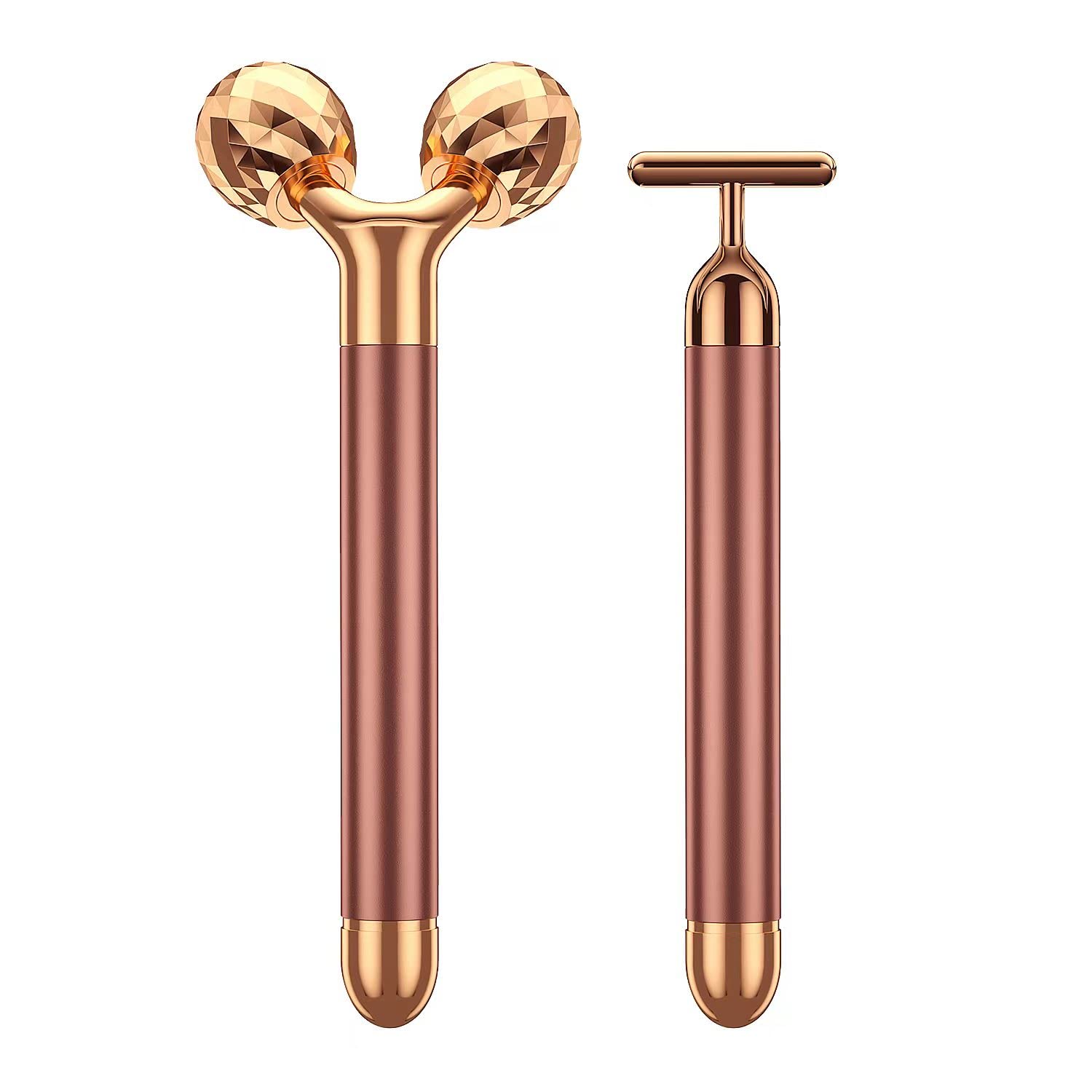 Photo 1 of 2-IN-1 Beauty Bar 24k Golden Pulse Facial Face Massager, Electric 3D Roller and T Shape Arm Eye Nose Head Massager Facial Roller Massager Kit Skin Care Tools