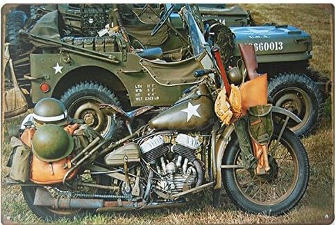 1942 Harley-davidson WLA Military, Metal Tin Sign, Size 8" X 12"