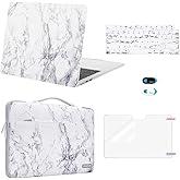 MOSISO Compatible with MacBook Air 13 inch Case 2026 2025 2024 2023 2022 M4 A3240 M3 A3113 M2 A2681,Hard Shell&Bag&Keyboard Skin&Webcam Cover&Screen Film for MacBook Air 13.6 inch Case,White Marble