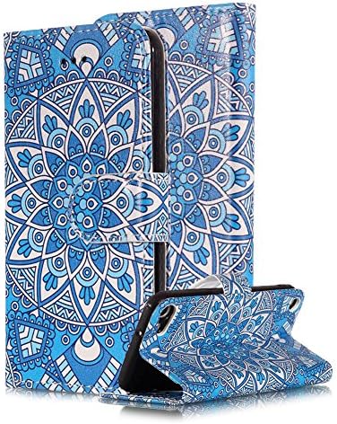 Marble Wallet Case for iPod Touch 5th/6th Generation,Card Holder Wallet for Women,Areall Colorful Hybrid Flip Folio Kickstand Shockproof Full Protective Phone Cover for iPod Touch 5,Blue Totem Flower