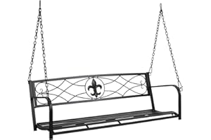 VINGLI Upgraded Metal Patio Porch Swing, 660 LBS Weight Capacity Steel Porch Swing Chair for Outdoors, Heavy Duty Swing Chair, Bench Swing for Gardens & Yards (Black)